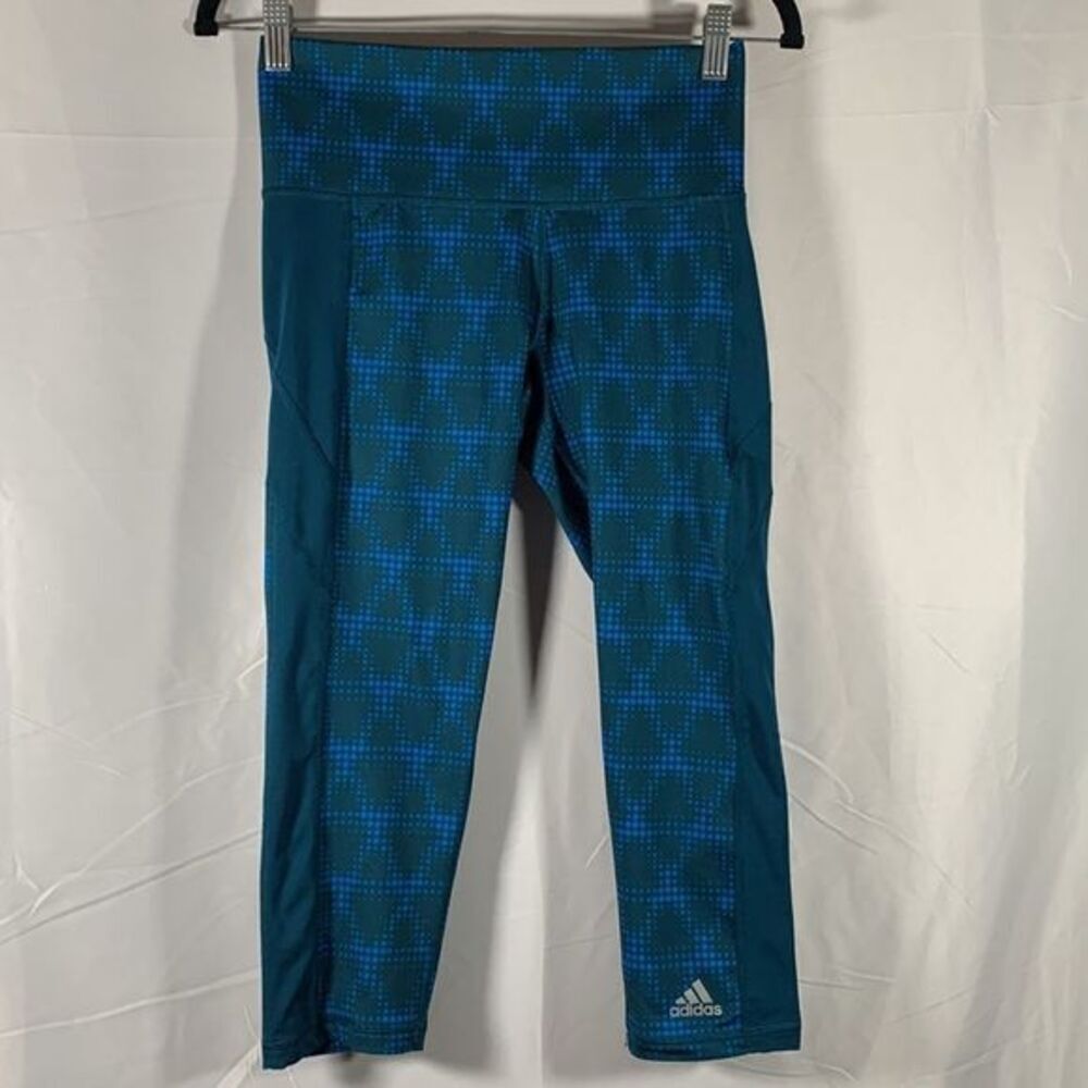 Adidas Climalite Mid-Rise Blue Dot Pattern Cropped Leggings